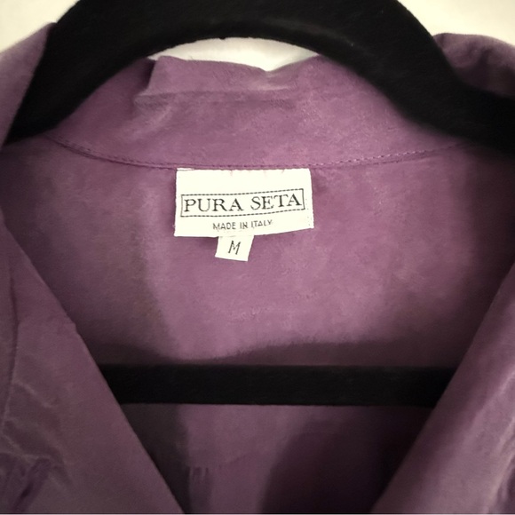 Vintage Pura Seta Italian Purple Silk Short Sleeve Button Down Medium - Picture 3 of 10